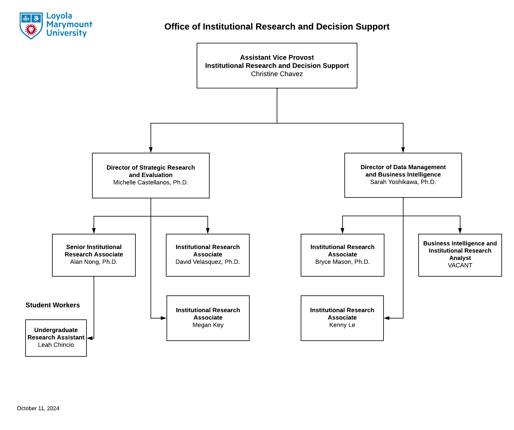 IRDS Organizational Chart as of October 2024. See the full description of the chart below under Image Description.